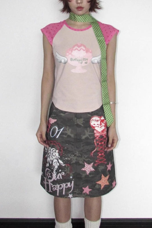 Retro Punk Graffiti Star Slit Skirt
