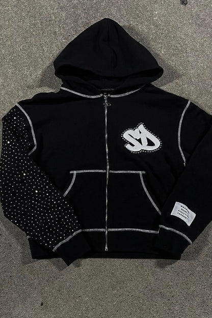 Embroidery Zipper Oversize Hoodie