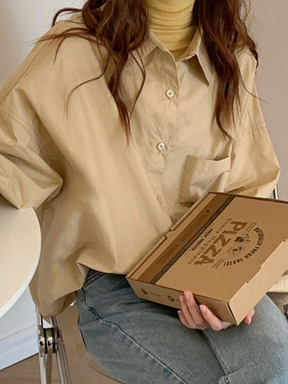 Solid Color Versatile Loose Long Sleeve Blouse
