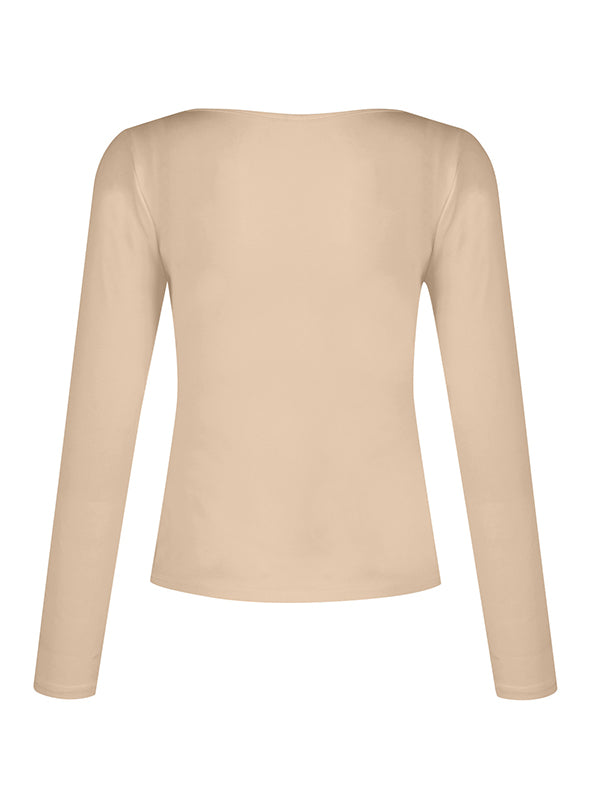 Solid V Neck Slim Long Sleeve Tee
