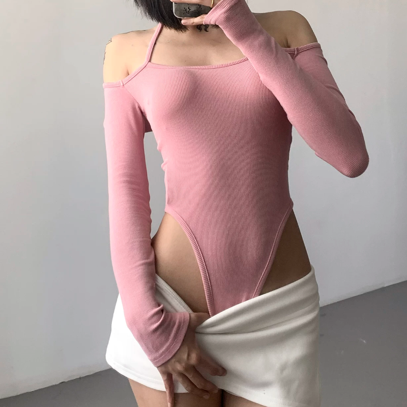 Off shoulder halter solid bodysuit  | Festival Outfits Women