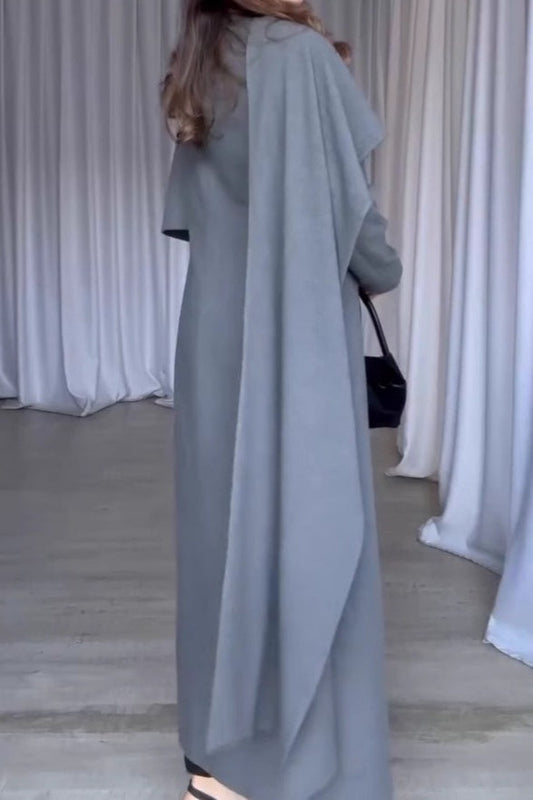 Cape Sleeve Solid Color Long Overcoat