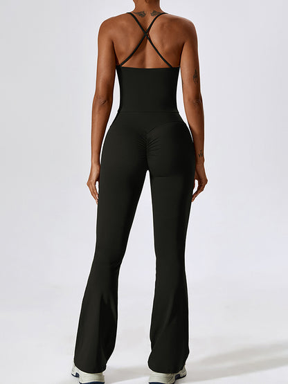 Sporty Solid Quick Dry Cami Top & Flared Pants Set