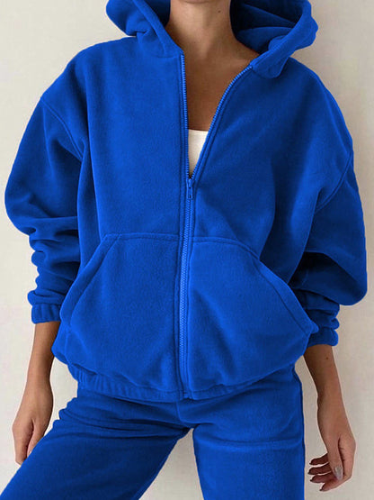 Solid Zip Up Oversized Hoodie & Bound Feet Sweatpants Set