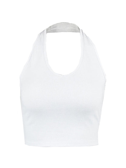 Solid Backless V Neck Halter Vest