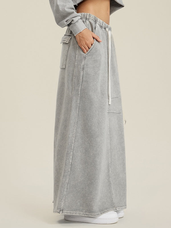 Washed Back Slit Baggy Maxi Skirt