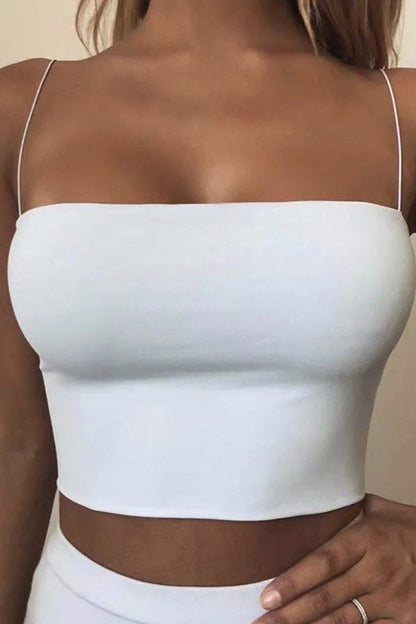 Elastic Spaghetti Strap Solid Corset Crop Top