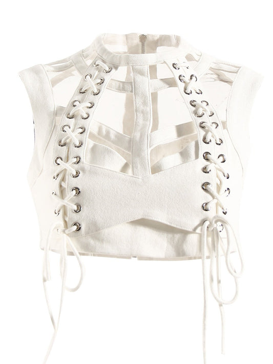 Cutout Lace Up Skeleton Tank Top