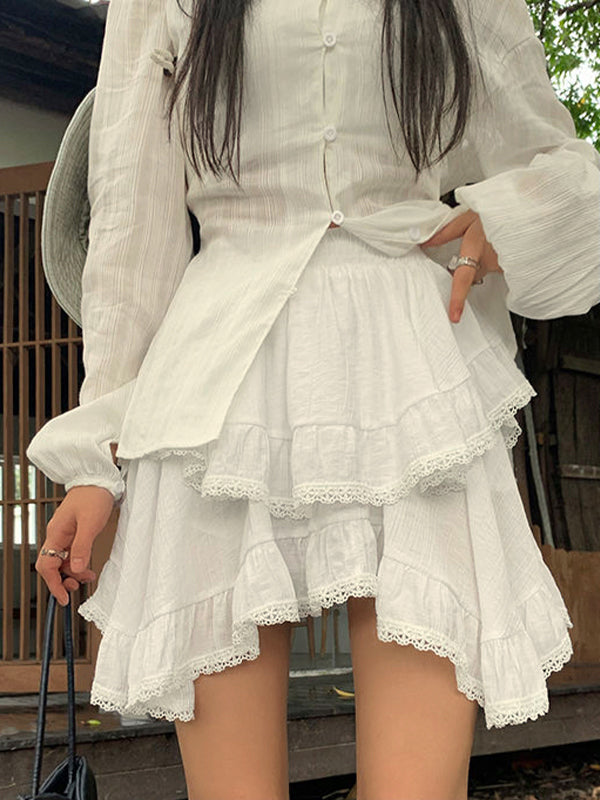 Lace Patchwork Irregular Hem Mini Skirt