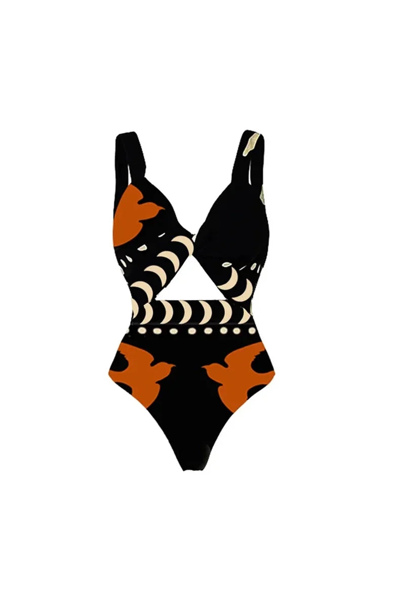 Traje de baño de cintura alta con estampado gráfico