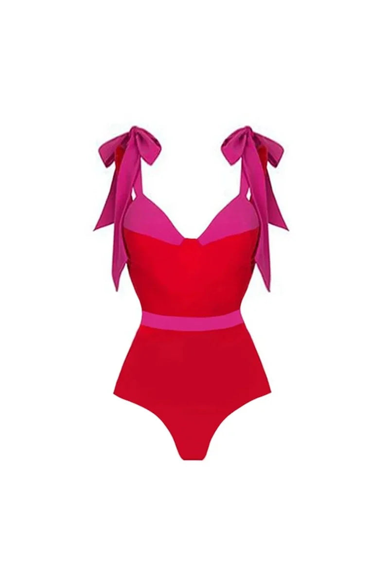 Conjunto de bikini con lazo y bloques de color
