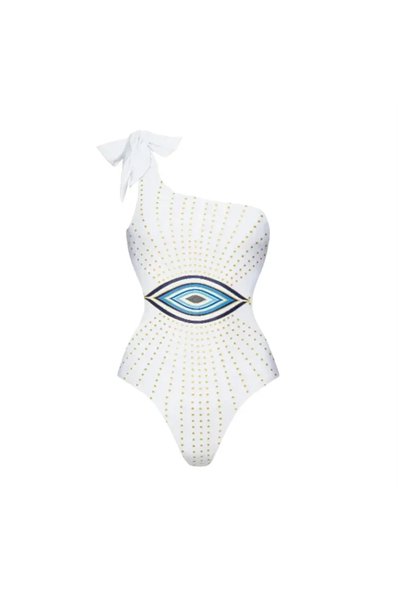 Traje de baño de una pieza con estampado de mal de ojo