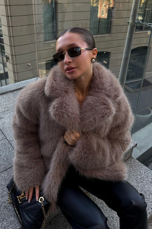 Faux Fox Fur Wide Collar Loose Warm Winter Coat