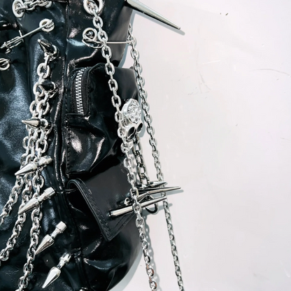 Metal chain o ring rivet applique PU leather handbag  | Festival Outfits Women