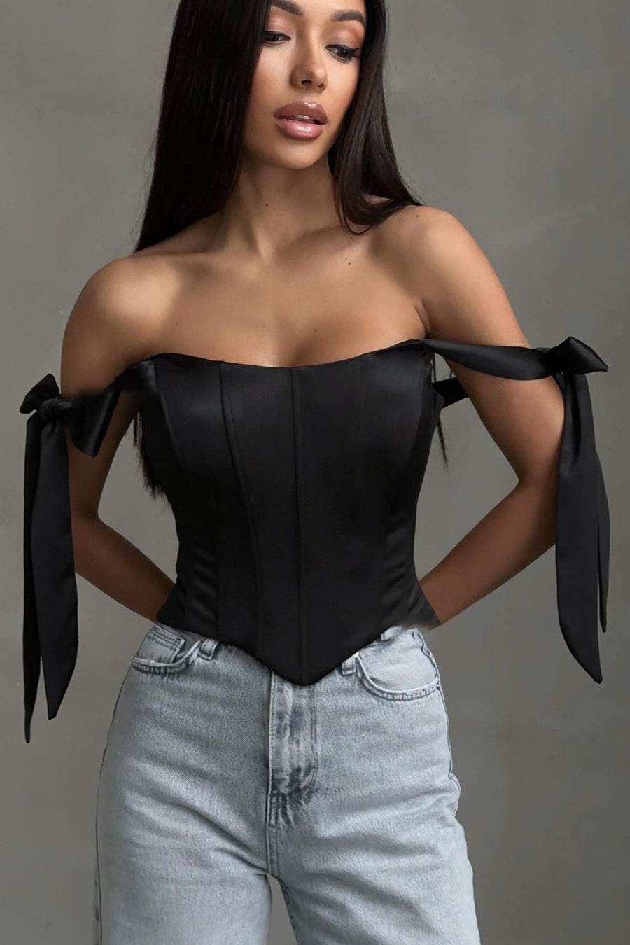 Sexy Corset Tie Asymmetric Hem Crop Top