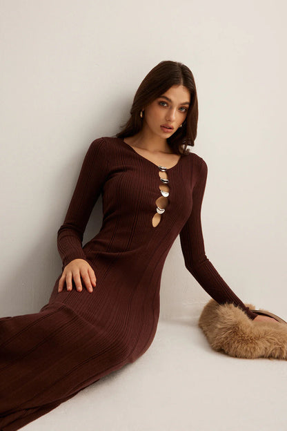 Elegant Ribbed Knit Bodycon Dress
