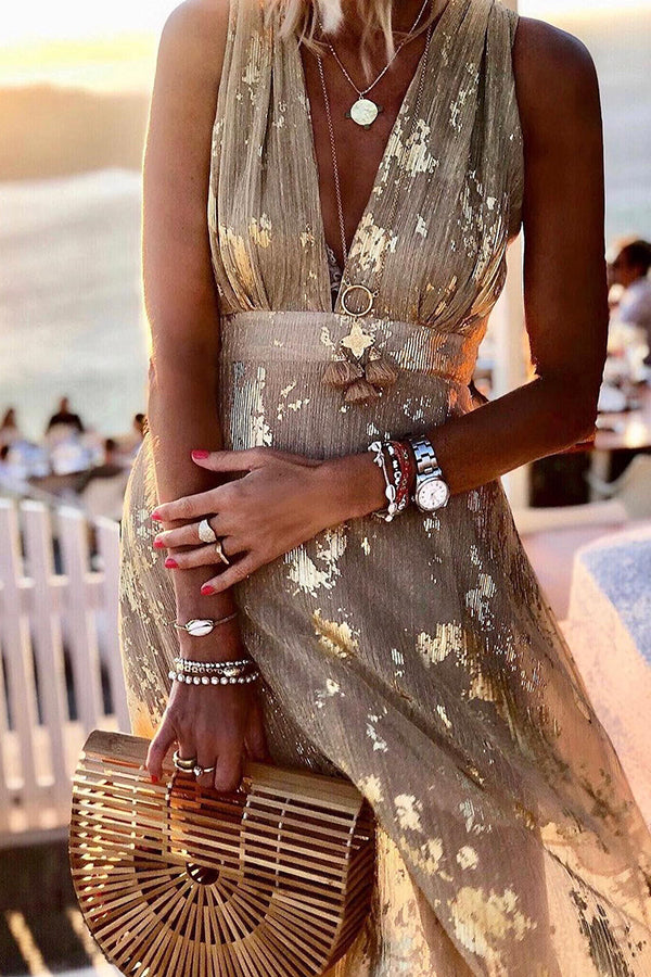 Vacation style waist shaping slim figure party sexy V-neck long dress