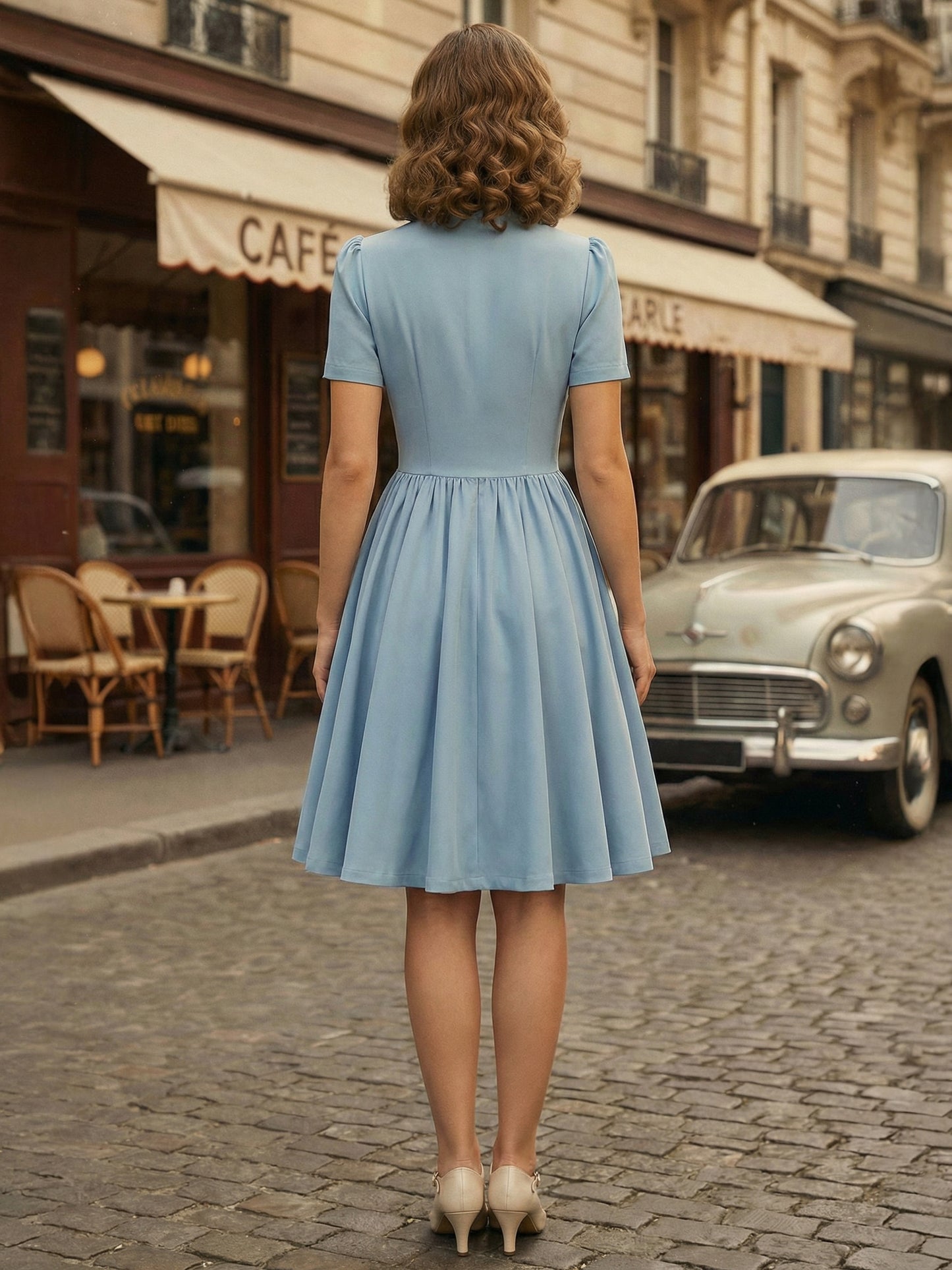Vintage 1950s Midi Swing Tea Dress for Women - Bow Neck Short Sleeve Fit and Flare Rockabilly Gown - Garden Party 2026