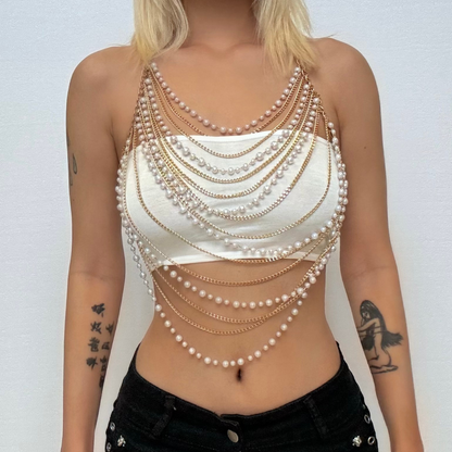 Halter metal chain beaded hollow out cut out top  | Festival Outfits Women