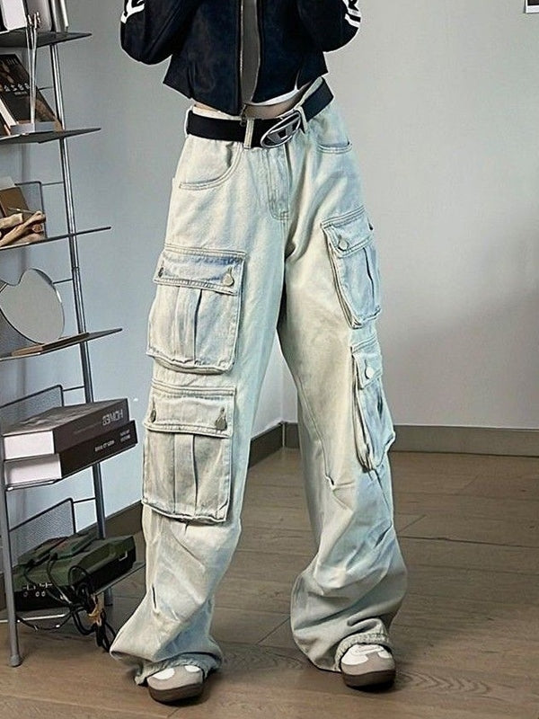 Hip Pop Multi Pocket High Rise Cargo Jeans