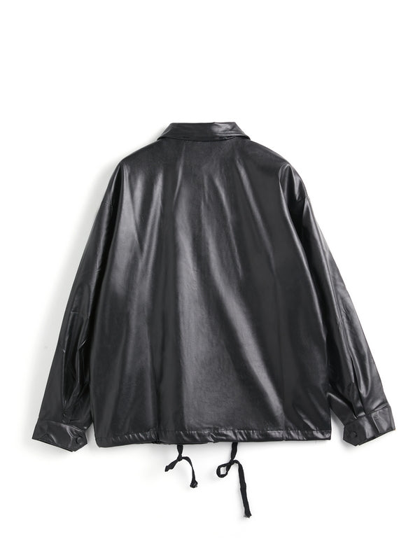 Oversized Black Faux Leather Jacket