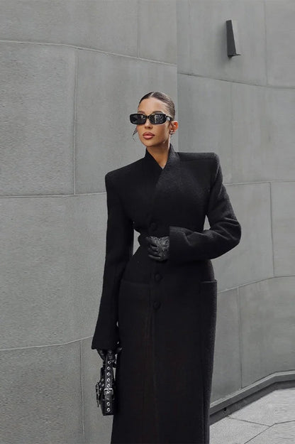 V-Neck Solid Slim Single-Breasted Coat