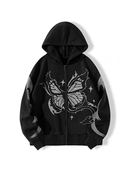 Butterfly Pixel Print Oversized Hoodie
