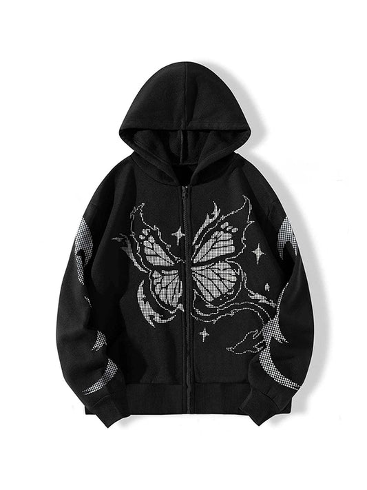 Butterfly Pixel Print Oversized Hoodie