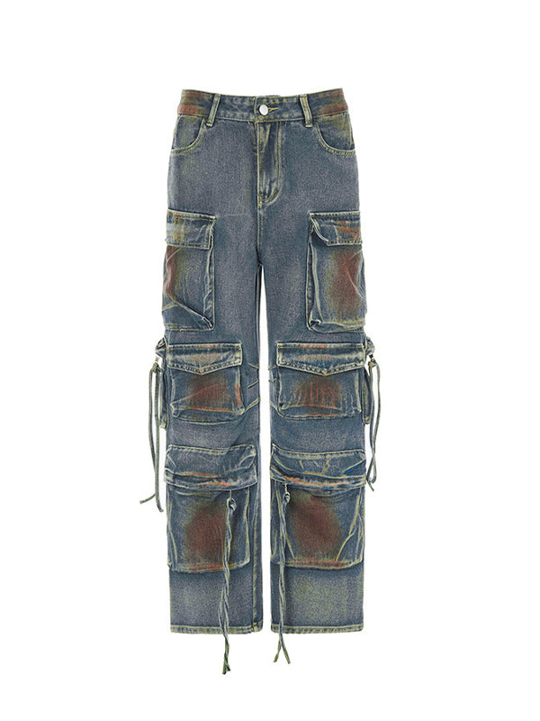 Vintage Tie Dye Multi Pocket Cargo Jeans