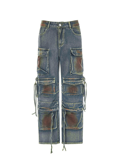 Vintage Tie Dye Multi Pocket Cargo Jeans
