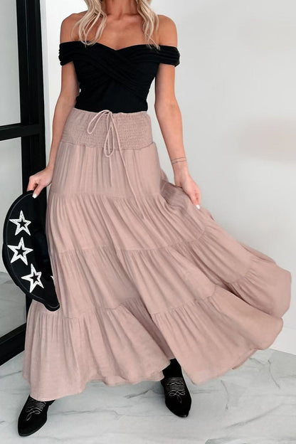 Boho Chic High Waisted Contrast Drawstring A Line Maxi Skirt