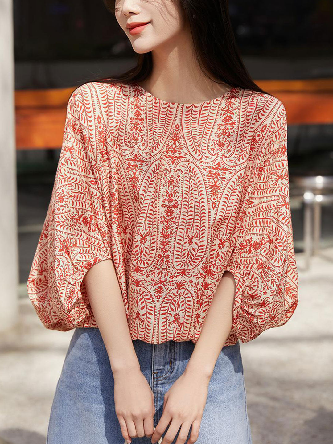 Maya Casual Back Bow Printed Blouse