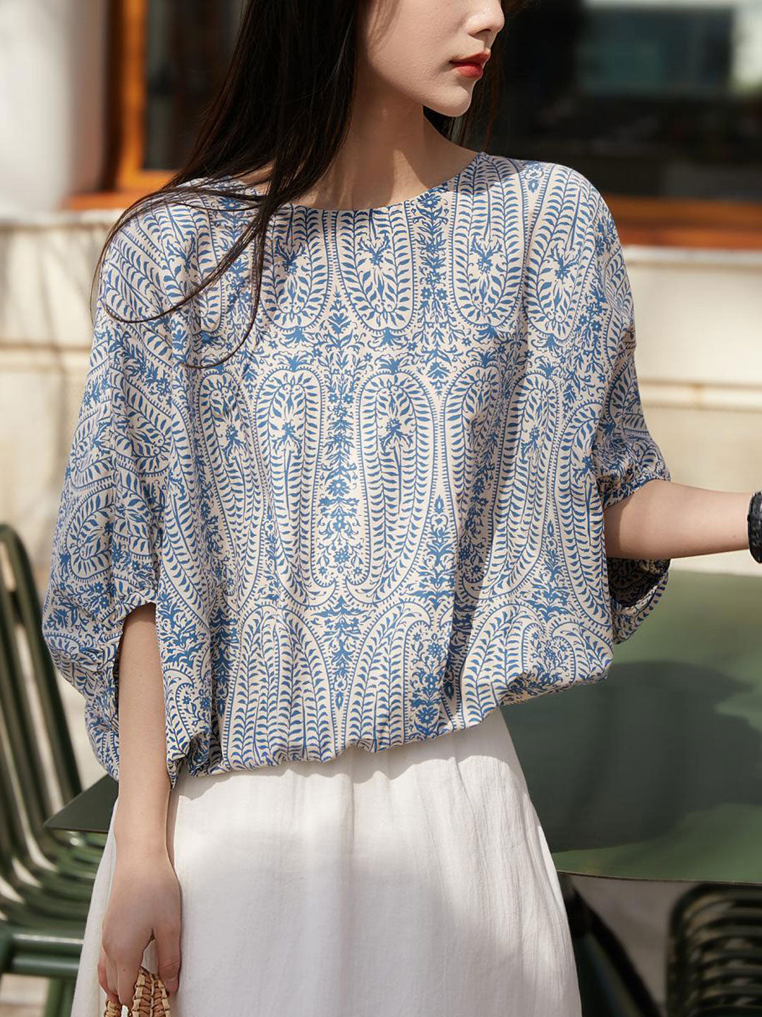 Maya Casual Back Bow Printed Blouse