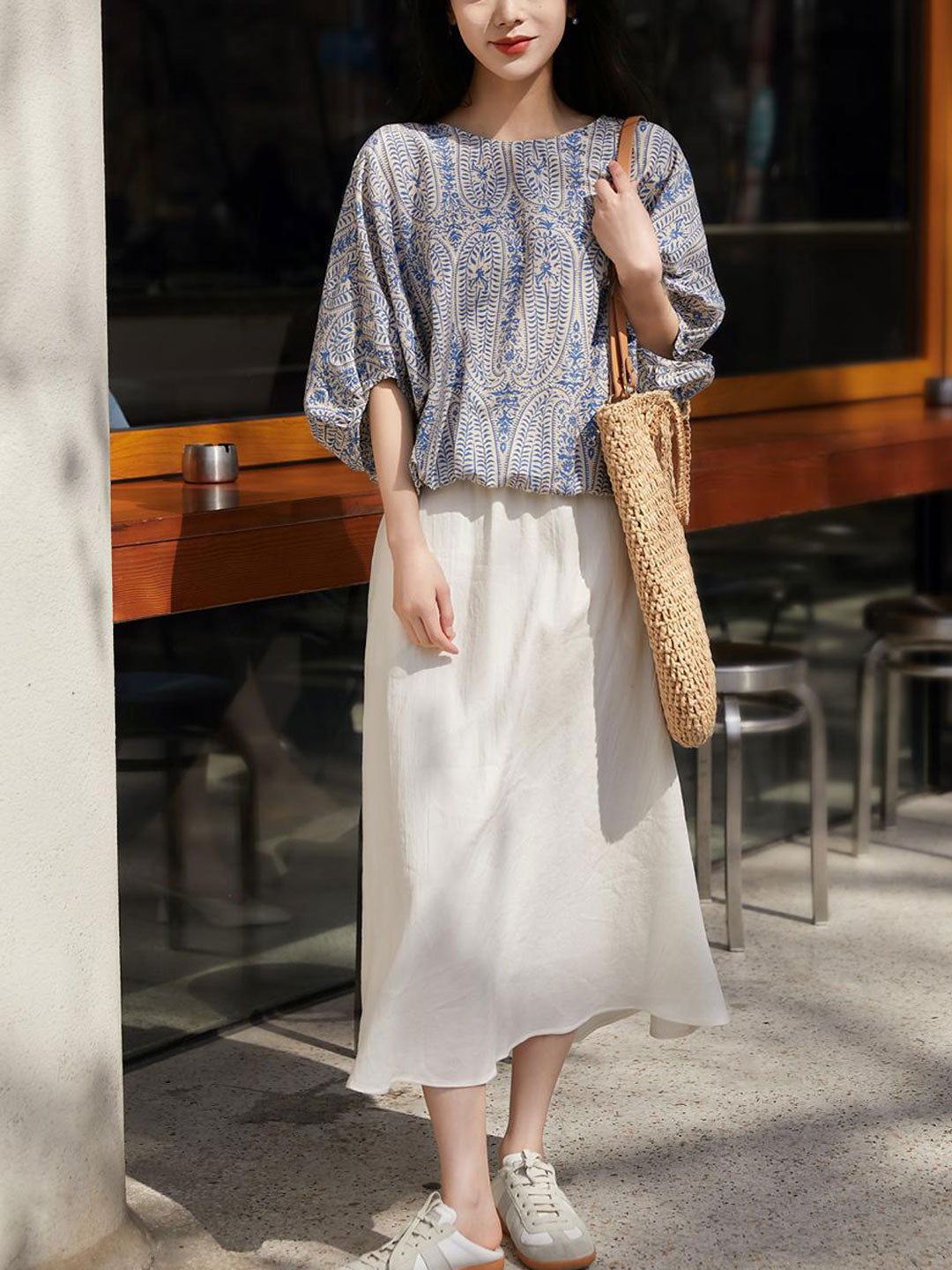 Maya Casual Back Bow Printed Blouse