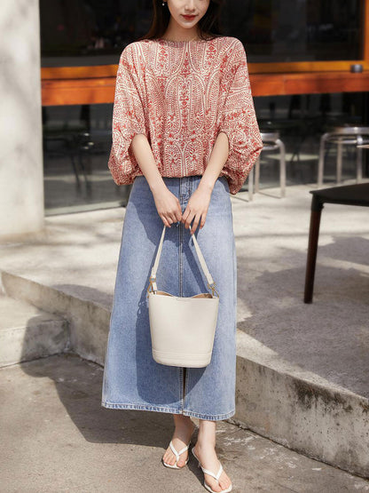 Maya Casual Back Bow Printed Blouse