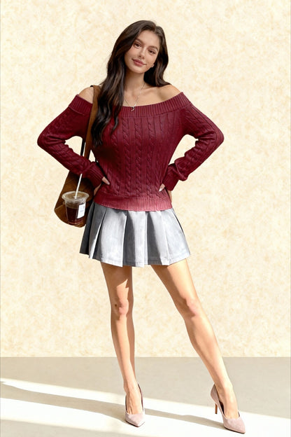 Edgy Long-Sleeve Knit Sweater