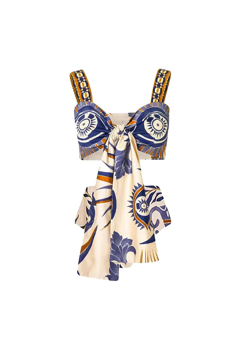 Conjunto de bikini con lazo y estampado bohemio