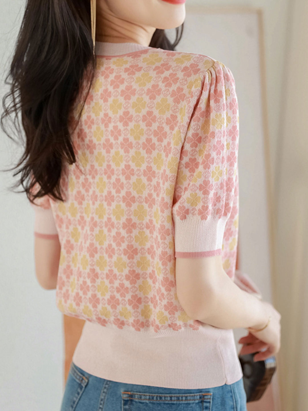 Sophia Vintage V-neck Printed Jacquard Cardigan