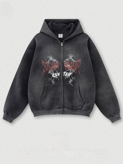Gothic Oversized Zip-Up Hoodie