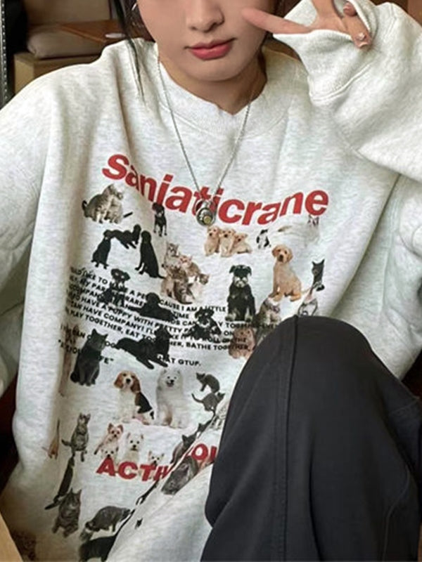 Puppy Cat Print Loose Sweatshirt