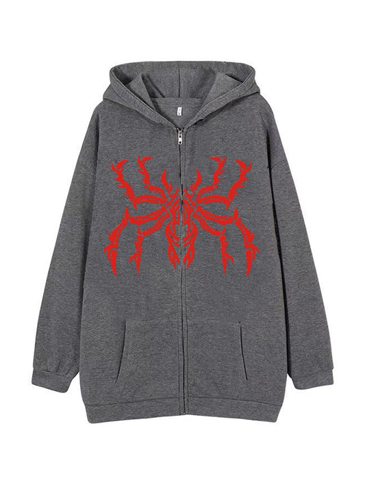 Contrast Color Spider Print Oversized Hoodie