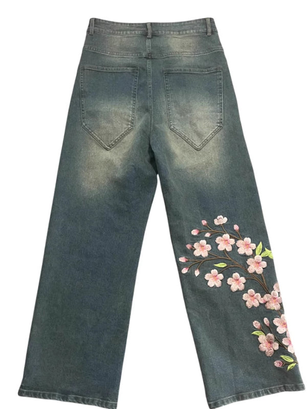 Chinese-Style Prints Boyfriend Jeans