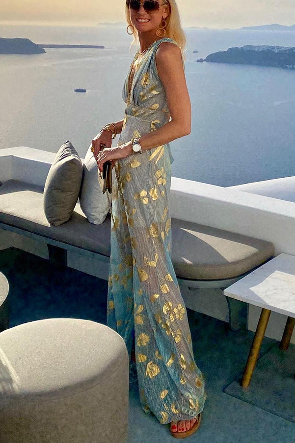 Vacation style waist shaping slim figure party sexy V-neck long dress