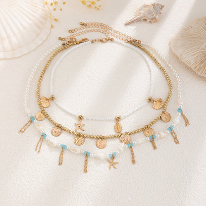 Holiday Style Conch and Starfish Stacking Necklace