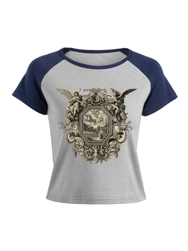 Raglan Sleeves Printed Short Sleeve Tee