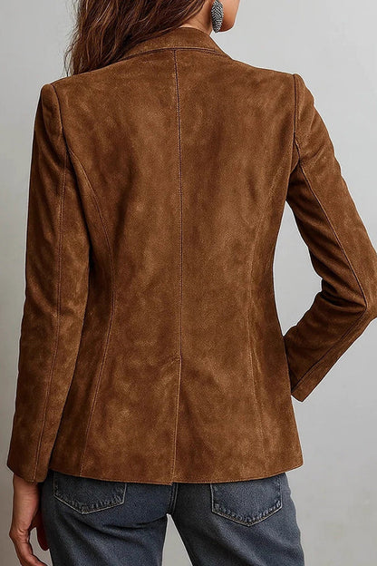 Stylish Suede Lapel Long-sleeved Casual Button-down Jacket