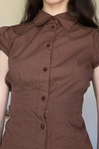 Sweet Spicy Collared Puff Sleeve Blouse