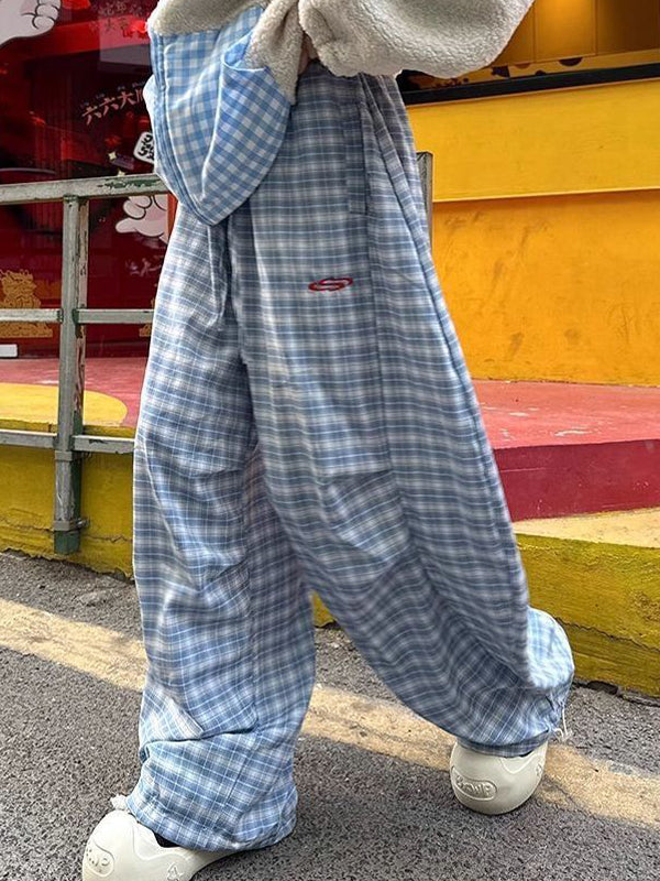 Plaid Print Wide Leg Pants
