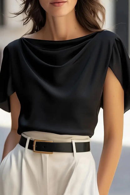 Solid Color Satin Drape Casual Loose Short-sleeved Top