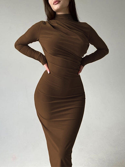 Slim Fit Solid Color Temperament Long Hip-Wrapped Dress